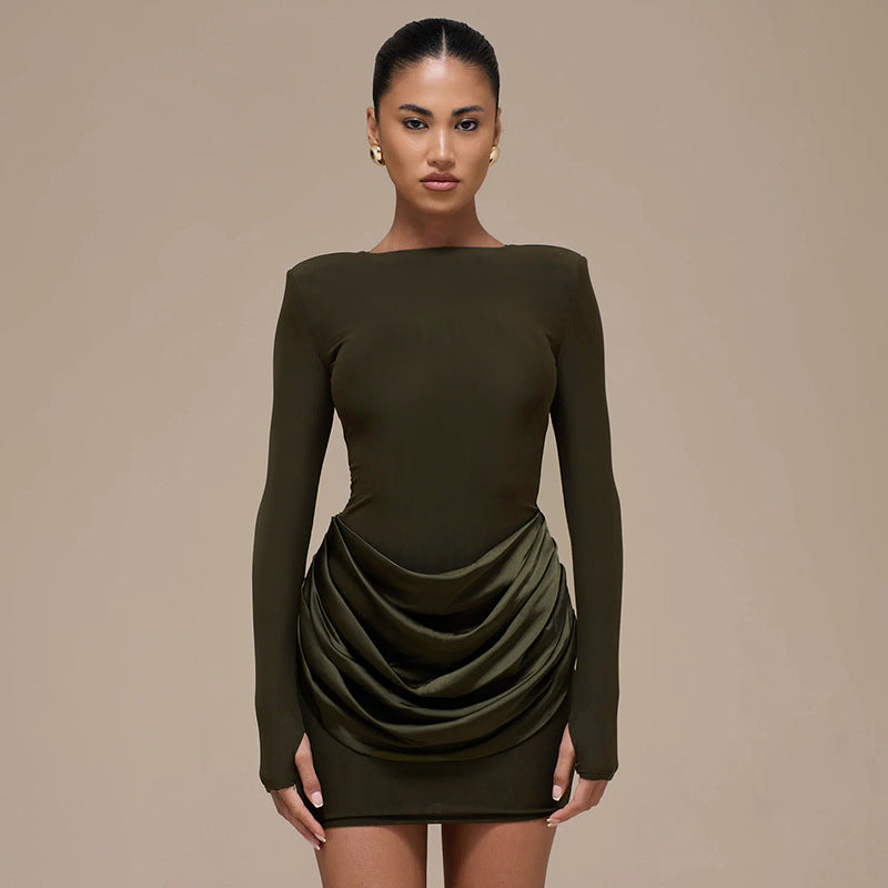 Mafalda Ruched Satin Long-Sleeve Bodycon Mini Dress