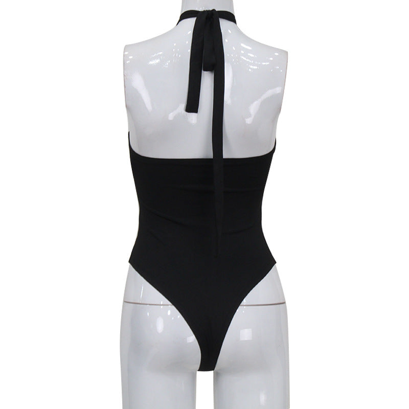 Carmen Velvet Bow Halter Backless Bodysuit