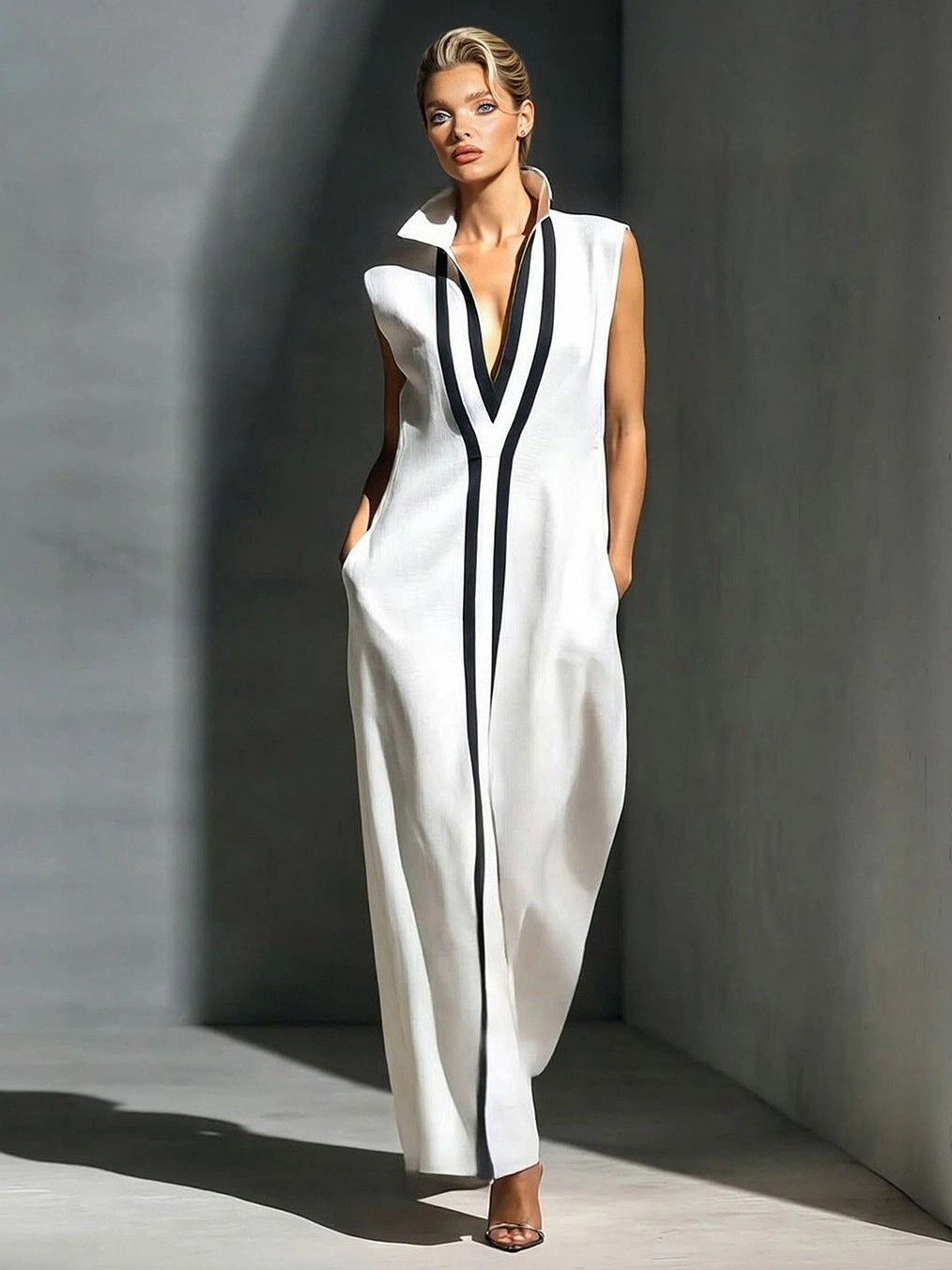 Egle Colorblock Contrast-Stripe Ribbed Maxi Dress