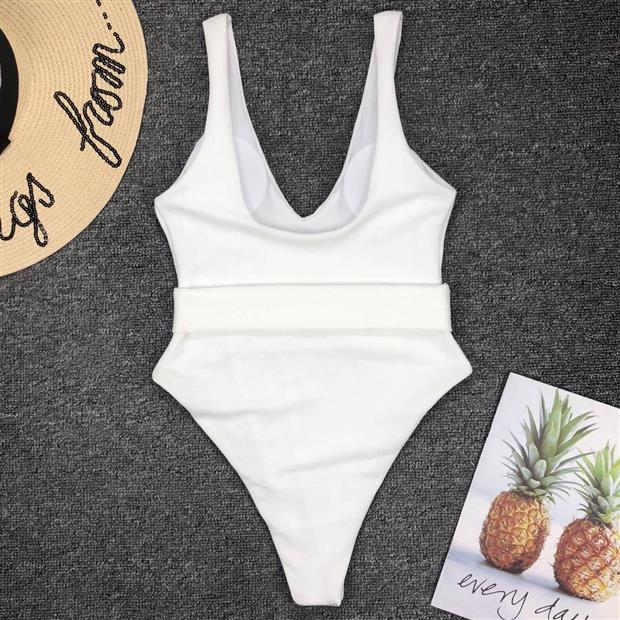 Delia Ring-Belt Plunge One-Piece Swimsuit