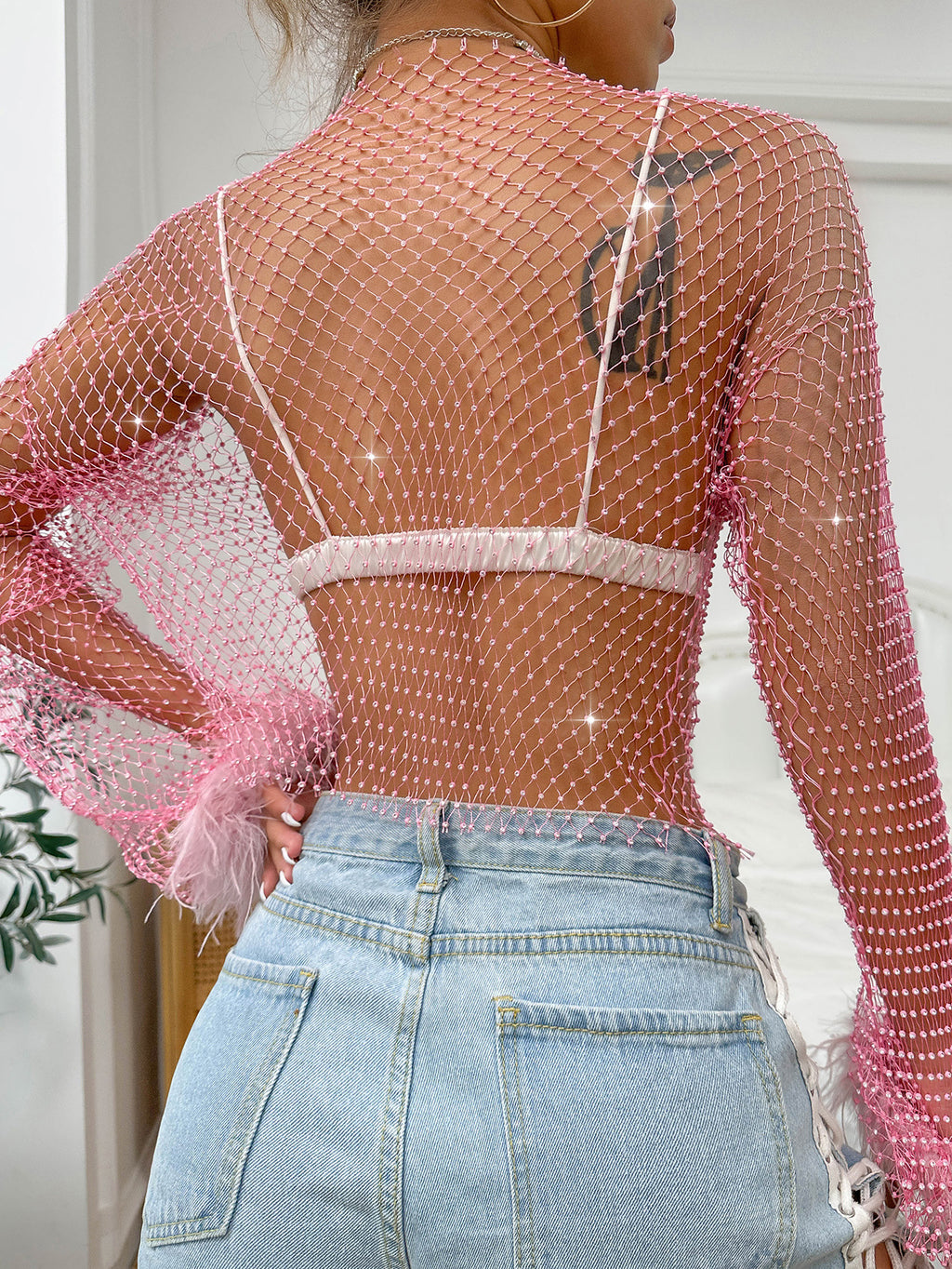 Floriana Rhinestone Mesh Top