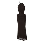Assunta Metal-Ring Halter Backless Ruched Maxi Dress