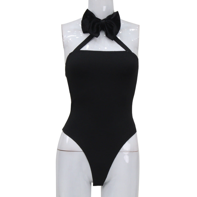Carmen Velvet Bow Halter Backless Bodysuit