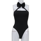 Carmen Velvet Bow Halter Backless Bodysuit