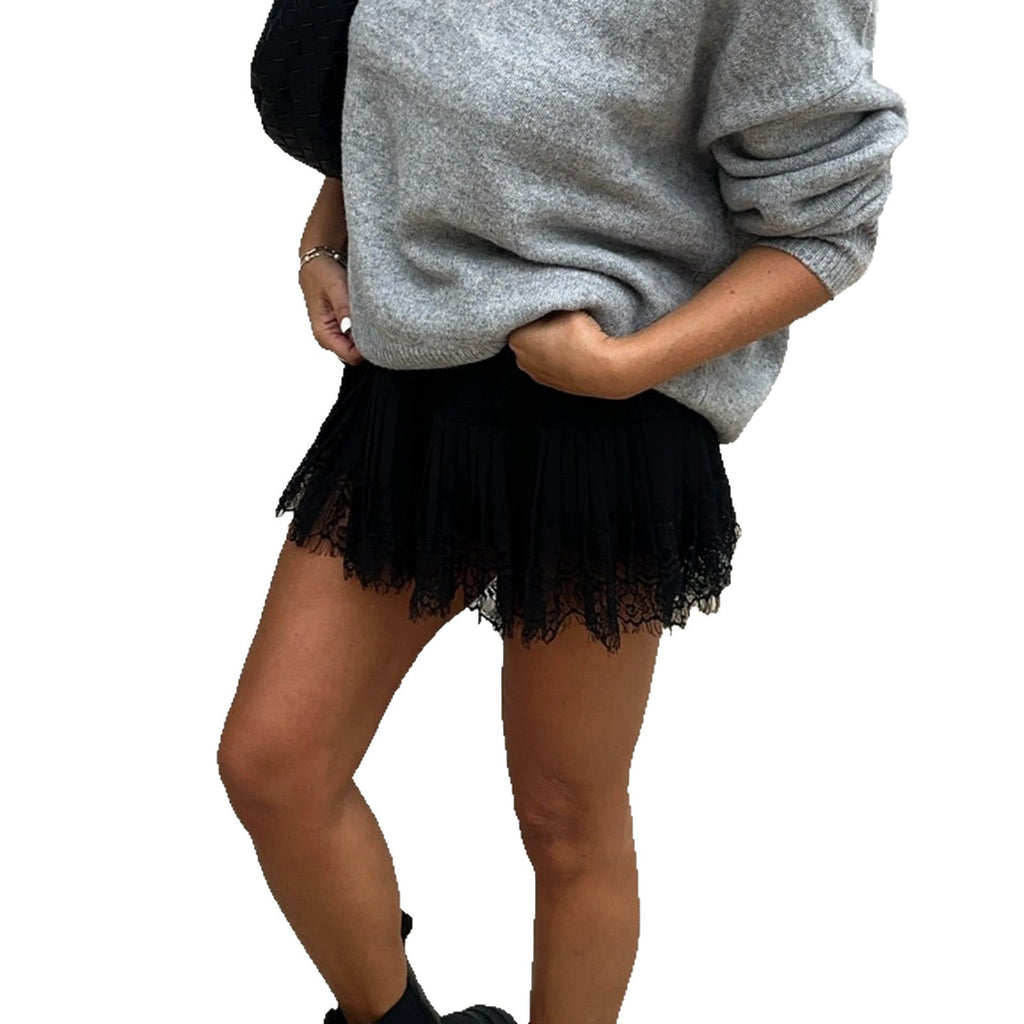 Natalina High Waist Pleated Lace Mini Skirt