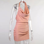 Lucilla Draped Cowl Halter Backless Mini Dress