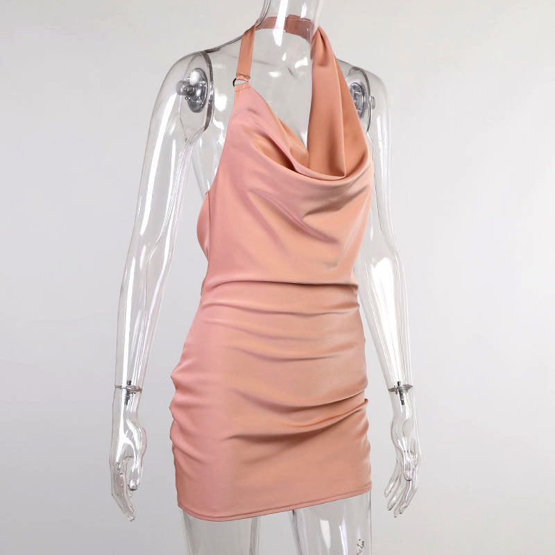 Lucilla Draped Cowl Halter Backless Mini Dress