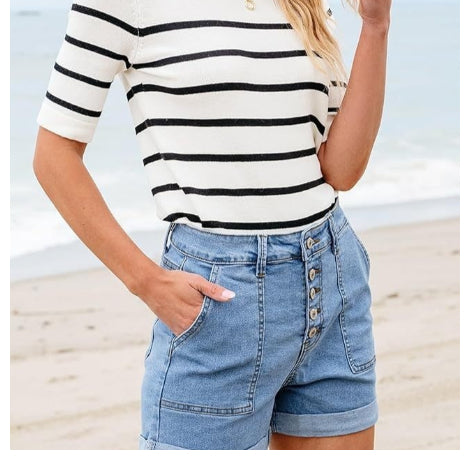 Sienna High-Waist Cuffed Denim Shorts