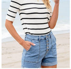 Prisca High Waist Button Fly Denim Shorts
