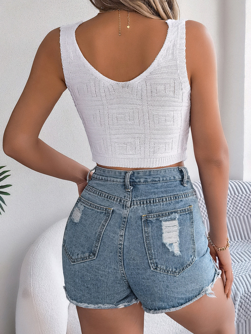 Albachiara Twist-Front Knit Halter Crop Top