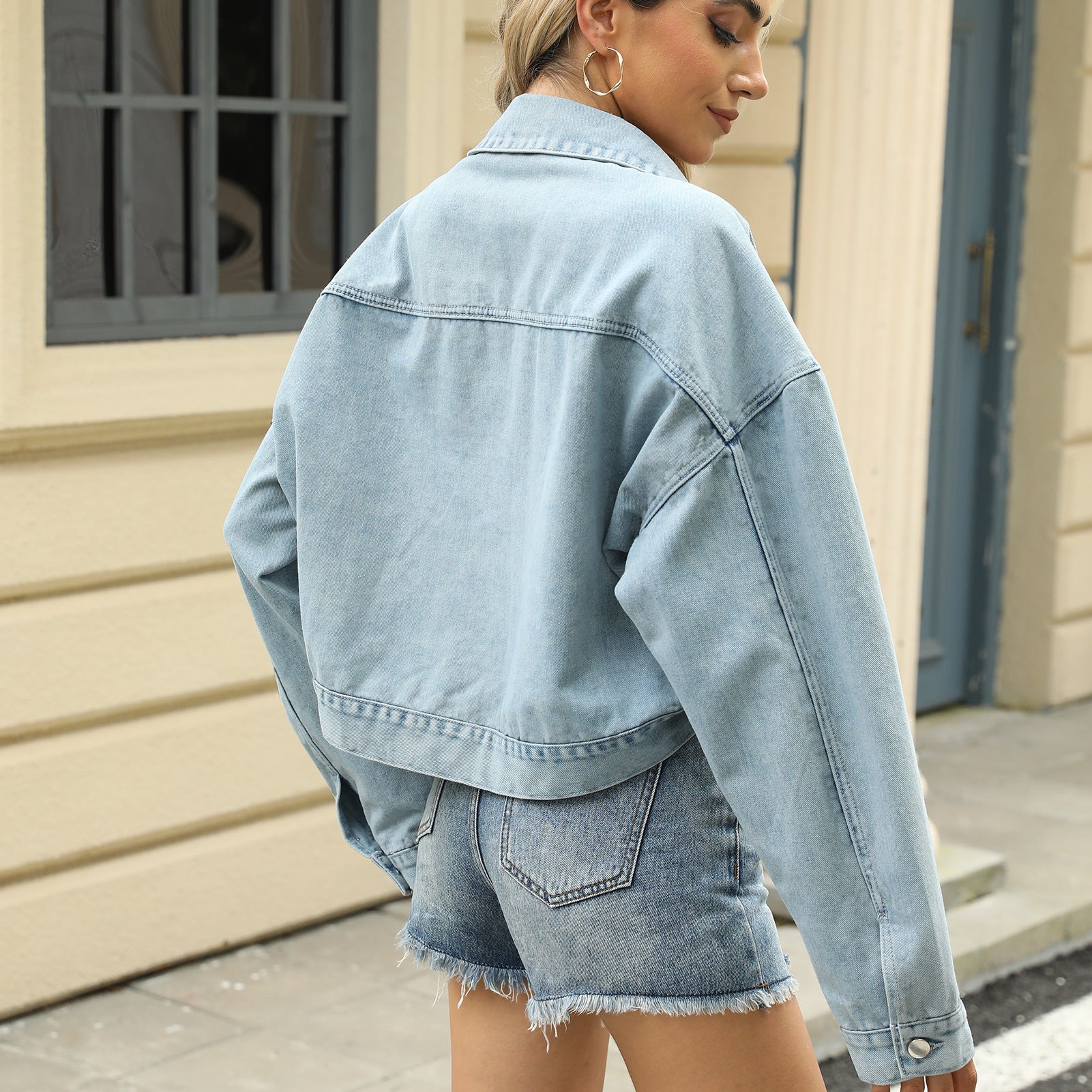 Pellegrina Cropped Studded Denim Jacket