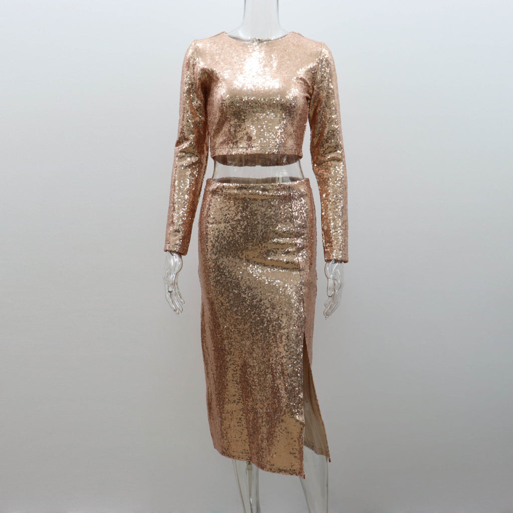 Gisella Sequin Crop Top & Split Skirt Two-Piece Set