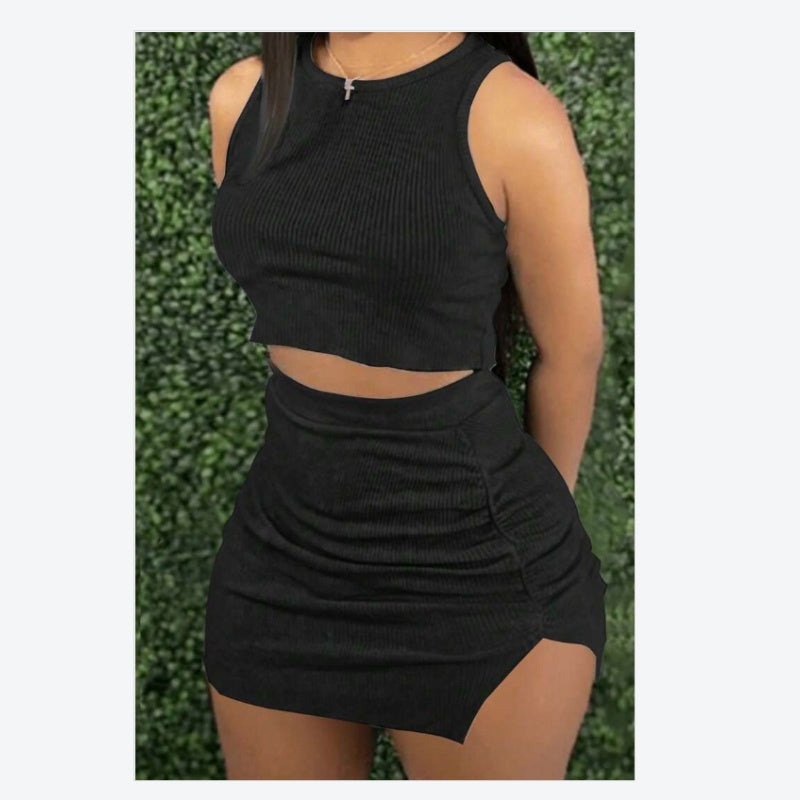 Gaia Ribbed Crop & Skirt Set