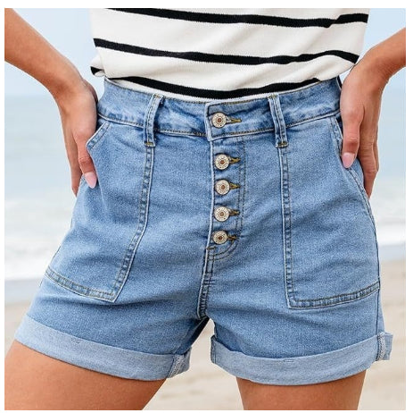 Sienna High-Waist Cuffed Denim Shorts