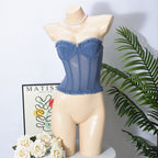 Calla Sheer Mesh Ruffle Corset Bustier Top