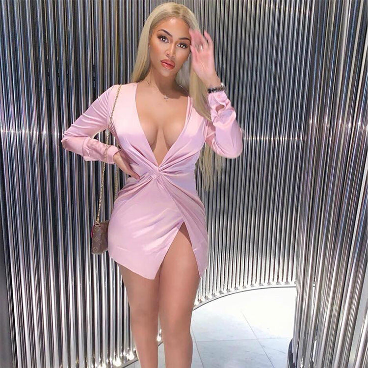Graziella Twist-Front Long-Sleeve Ruched Mini Dress