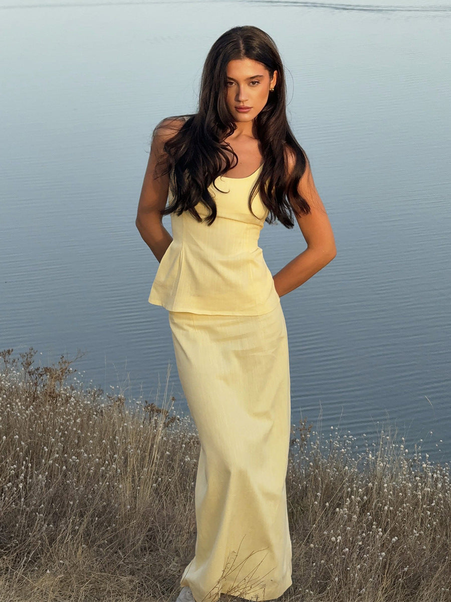 Evelina Scoop-Neck Tank and Fishtail Maxi Skirt Two-Piece Set