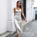 Fabrizia Satin Button-Front Cowl Slip Midi Dress