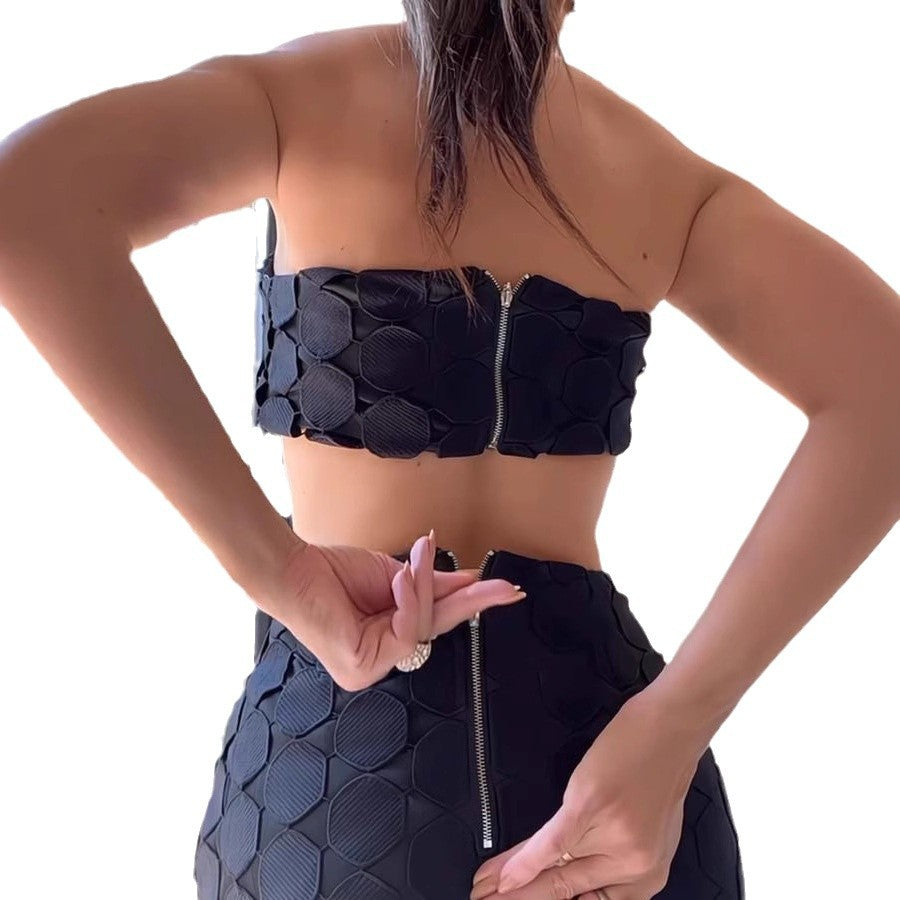 Emanuela White Cutout Bandeau Crop & Midi Skirt Set