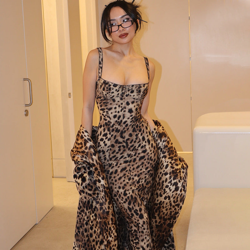 Selene Leopard Slip Midi Dress