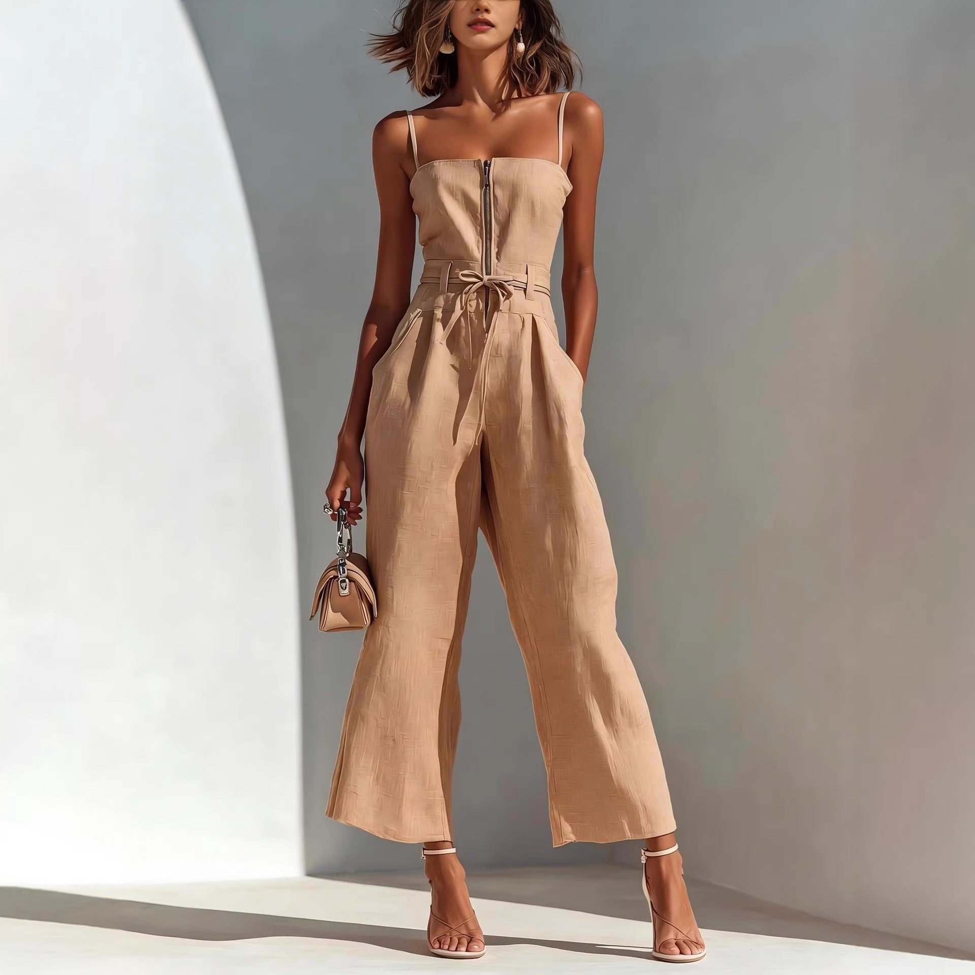 Severina Strapless Zip-Front Wide-Leg Jumpsuit