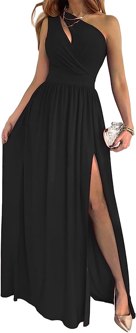 Filomena One-Shoulder Cutout High-Slit Maxi Dress