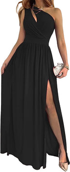 Filomena One-Shoulder Cutout High-Slit Maxi Dress