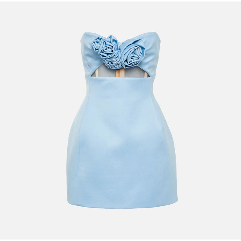 Bibiana 3D Rosette Strapless Cutout Mini Dress