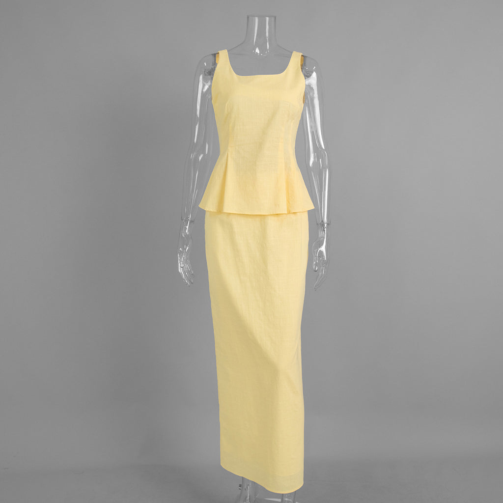 Evelina Scoop-Neck Tank and Fishtail Maxi Skirt Two-Piece Set