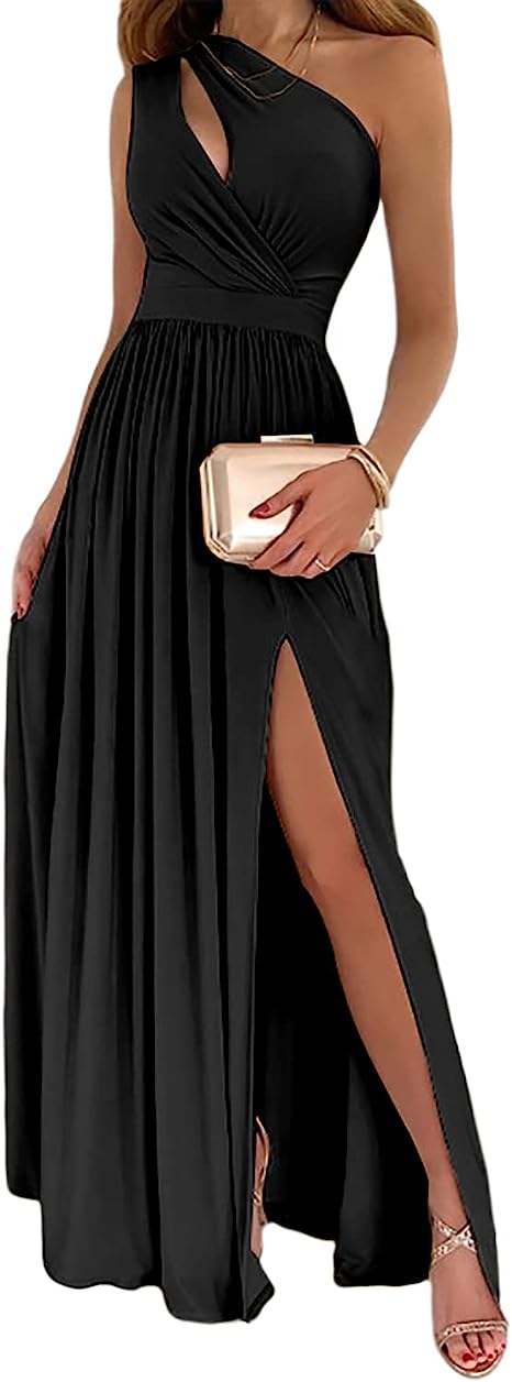 Filomena One-Shoulder Cutout High-Slit Maxi Dress