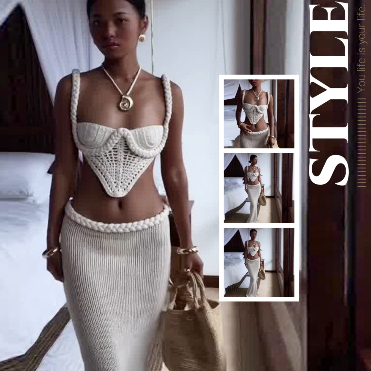 Capria Crochet Bustier Co-Ord Set