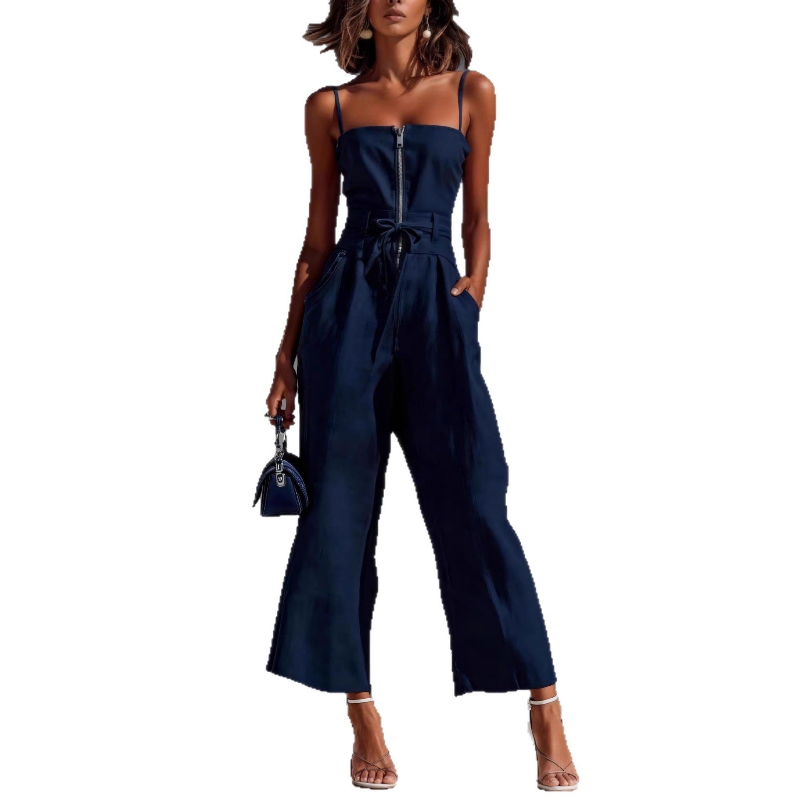 Severina Strapless Zip-Front Wide-Leg Jumpsuit