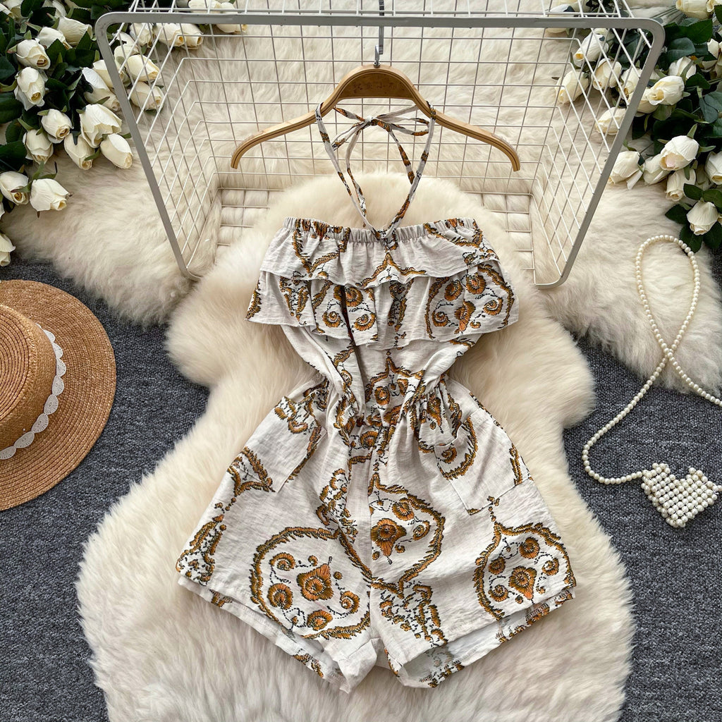 Melania Halter Ruffle Print Romper