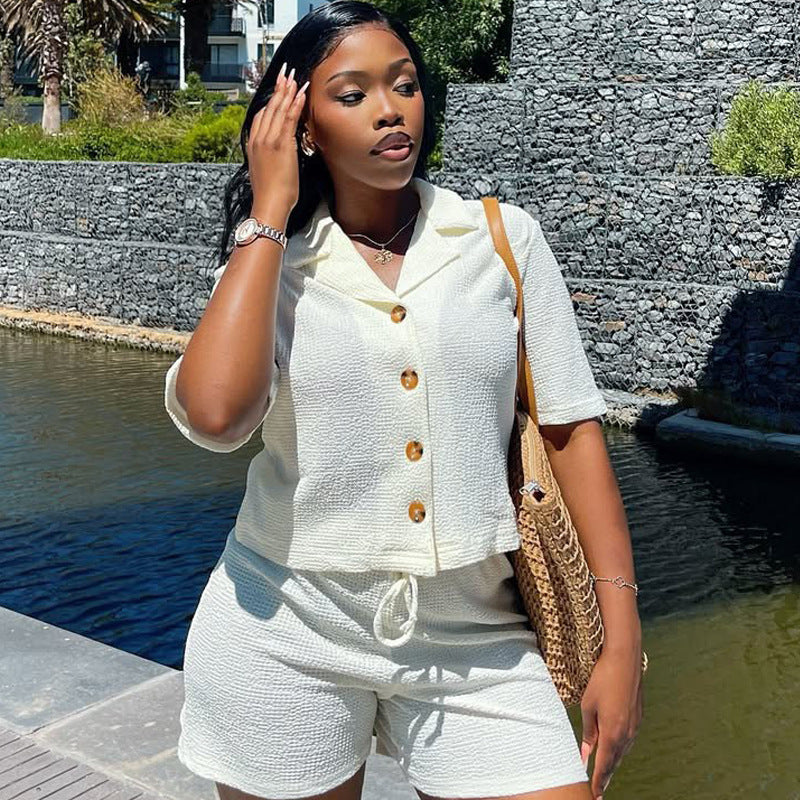Wilma Blazer-Collar Cardigan & Tailored Shorts Set