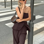 Liviana Strapless Peplum Top and Wide-Leg Trouser Two-Piece Set