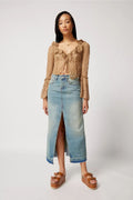Brunilde High-Waist Slit Denim Maxi Skirt