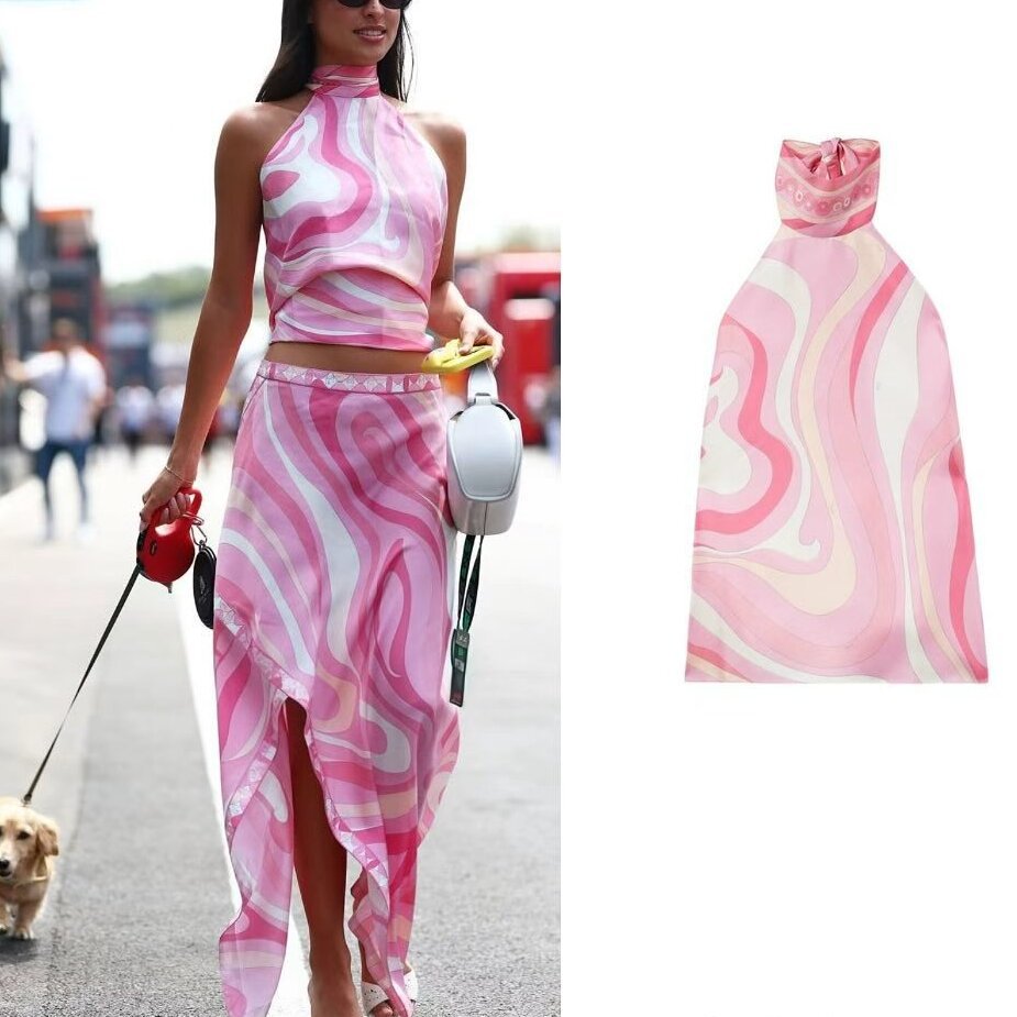 Ginevra Swirl Print Halter Top & Skirt Set
