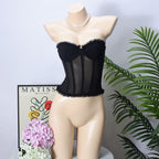 Calla Sheer Mesh Ruffle Corset Bustier Top