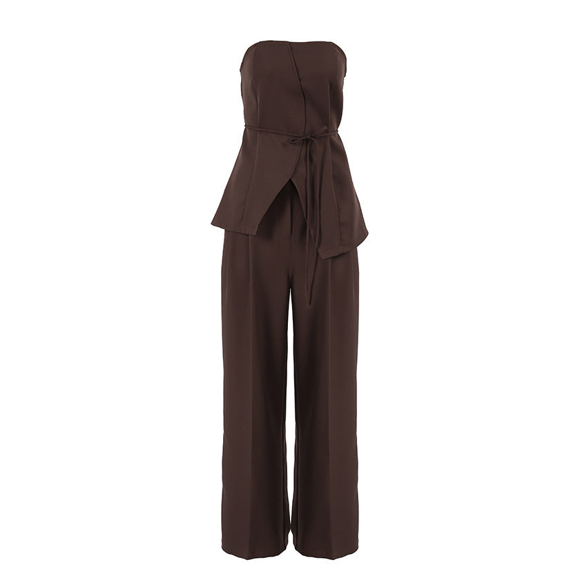 Liviana Strapless Peplum Top and Wide-Leg Trouser Two-Piece Set