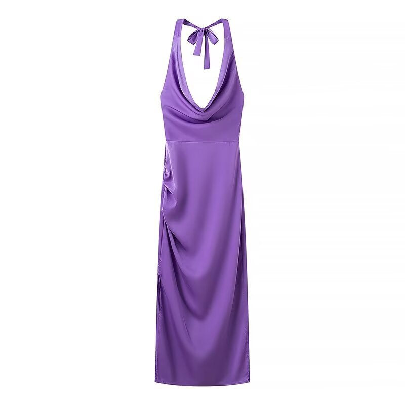 Marcella Cowl Neck Satin Halter Dress