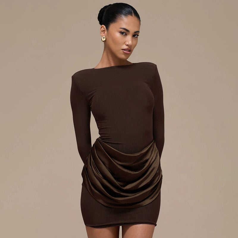 Mafalda Ruched Satin Long-Sleeve Bodycon Mini Dress