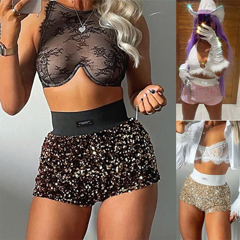 Serenella Sequin High-Waist Shorts