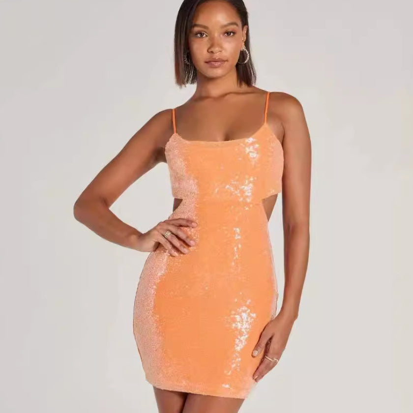 Doriana Sequin Cutout Backless Bodycon Midi Dress