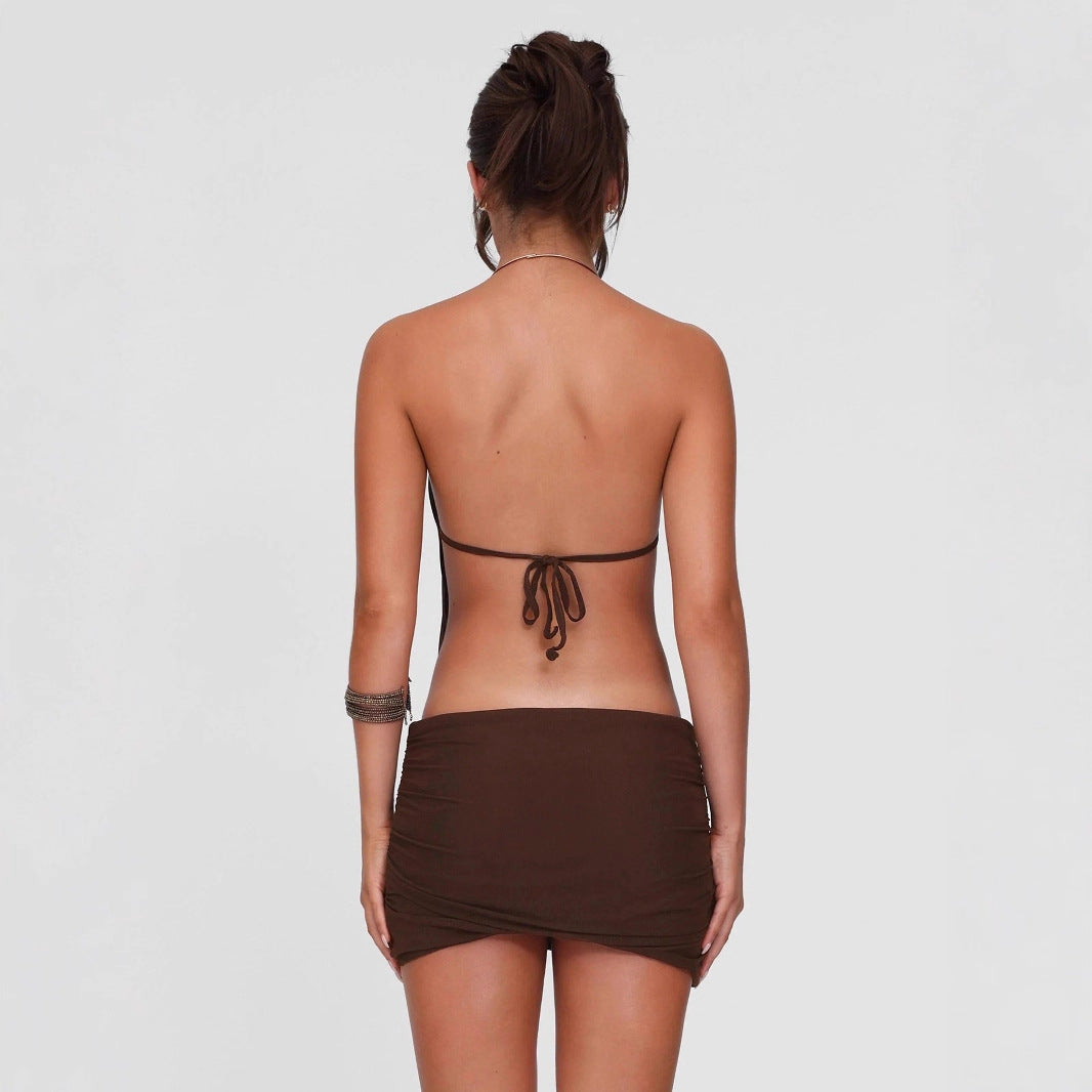 Gilda Gold Ring Halter Backless Mini Dress