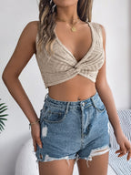 Albachiara Twist-Front Knit Halter Crop Top