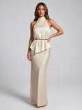 Adriana Satin Halter & Slip Skirt Set on model