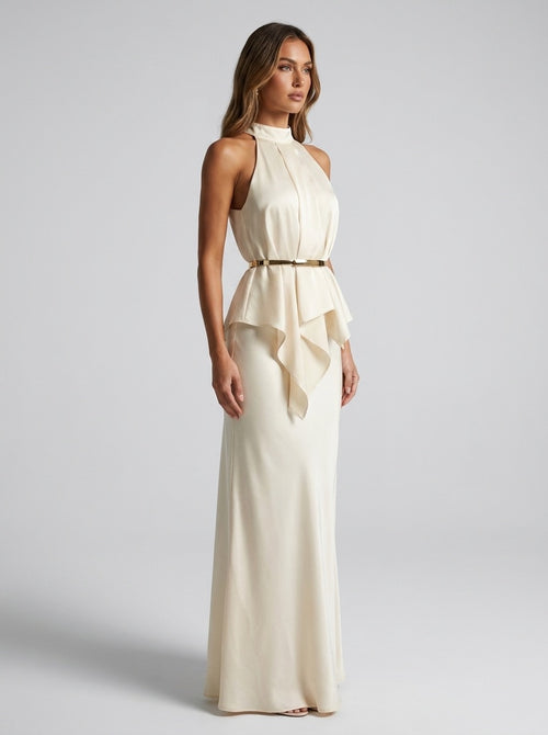 Adriana Satin Halter & Slip Skirt Set on model