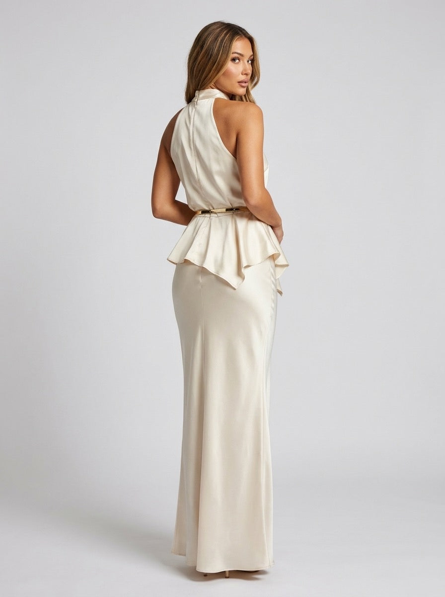 Adriana Satin Halter & Slip Skirt Set on model