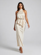 Adriana Satin Halter & Slip Skirt Set on model