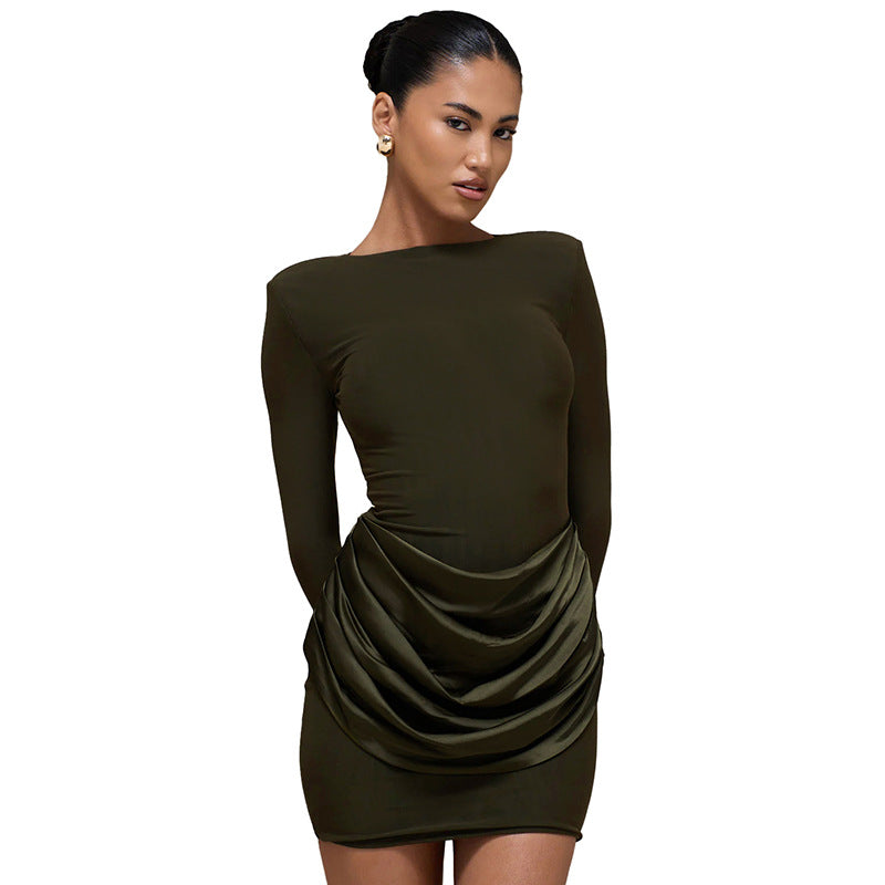 Mafalda Ruched Satin Long-Sleeve Bodycon Mini Dress
